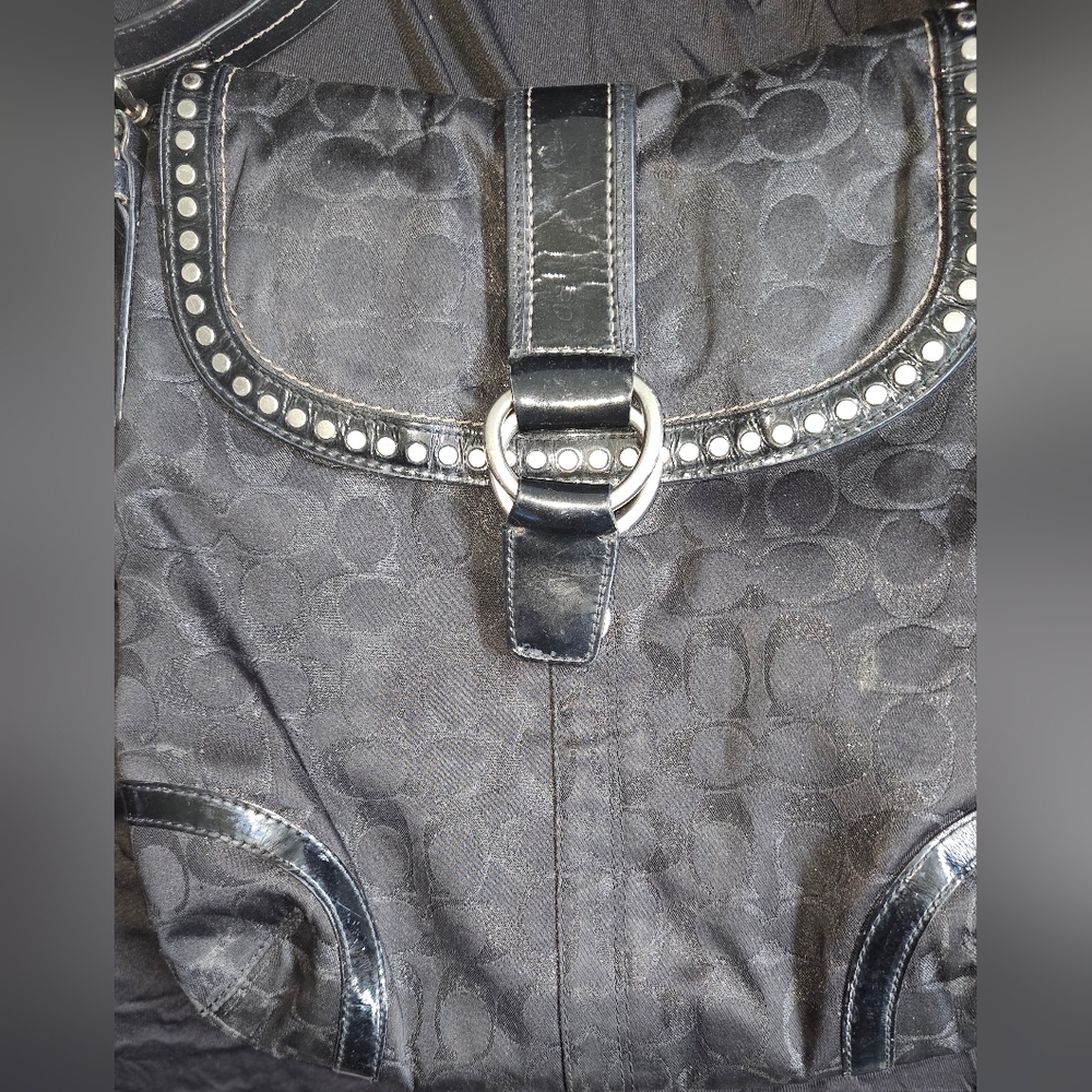 SOLD Coach Black Signature Hobo Bag with Studded Trim
